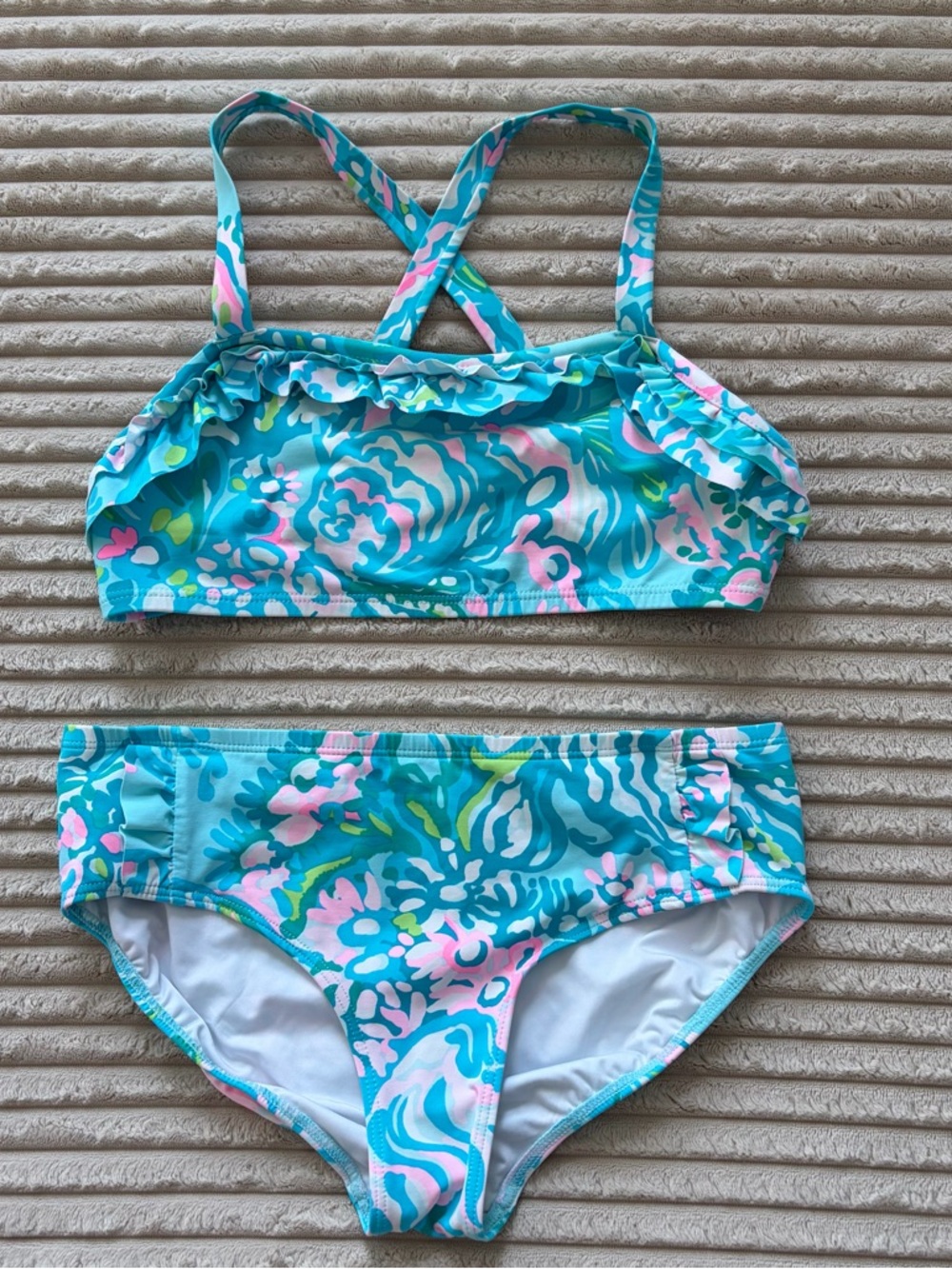Lilly Pulitzer Girls Aqua, Pink & Green Floral Swim Bikini